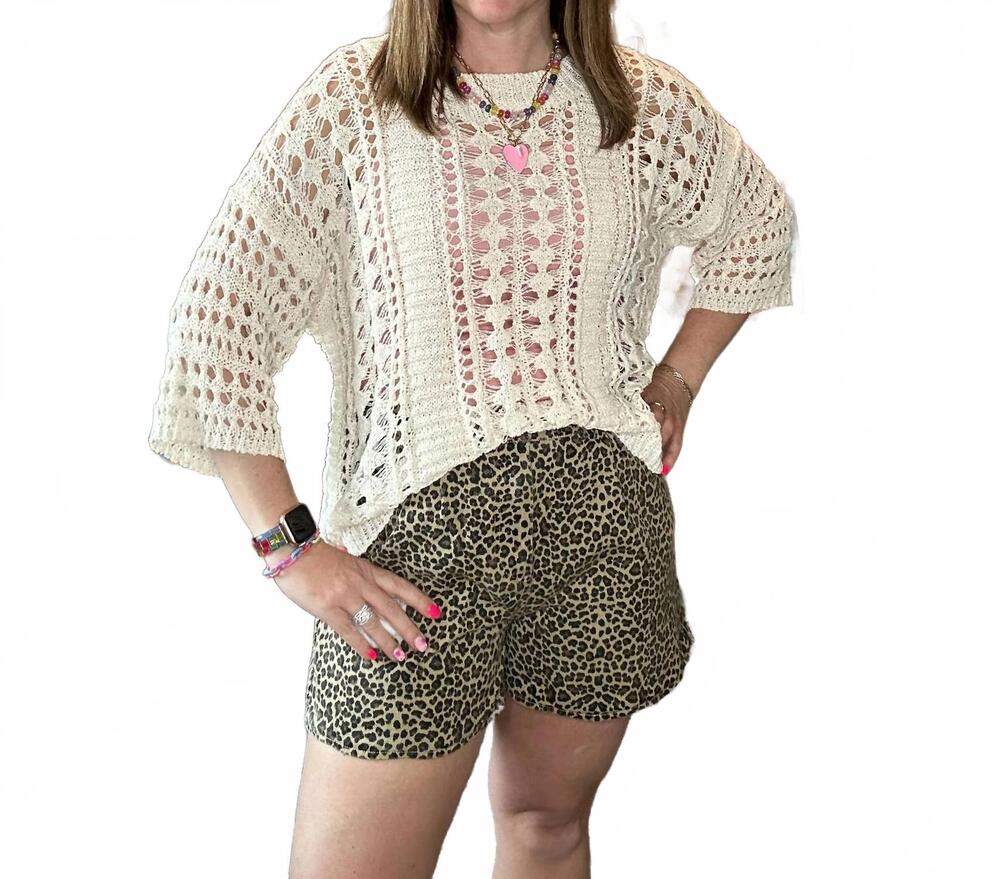 NEW SO ME mid rise twill shorts in leopard